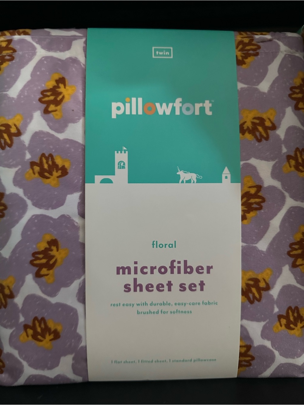 Pillowfort Floral Microfiber Sheet Set - Purple and Gold